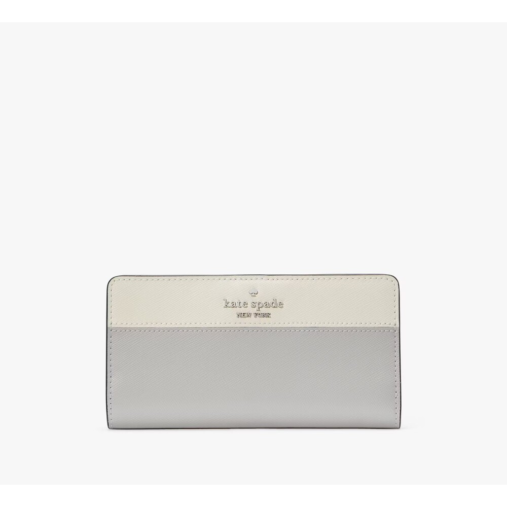 Kate Spade Madison Colorblock Large Slim Bifold Platinum Grey NWT